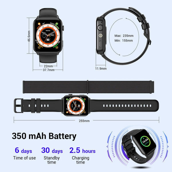 LUOMATE Smart Watch for Android and IPhone, 1.91" Bluetooth Calling Smartwatch for Men Women, Answer Make Calls, Message Notifications, LED Flashlight, Black